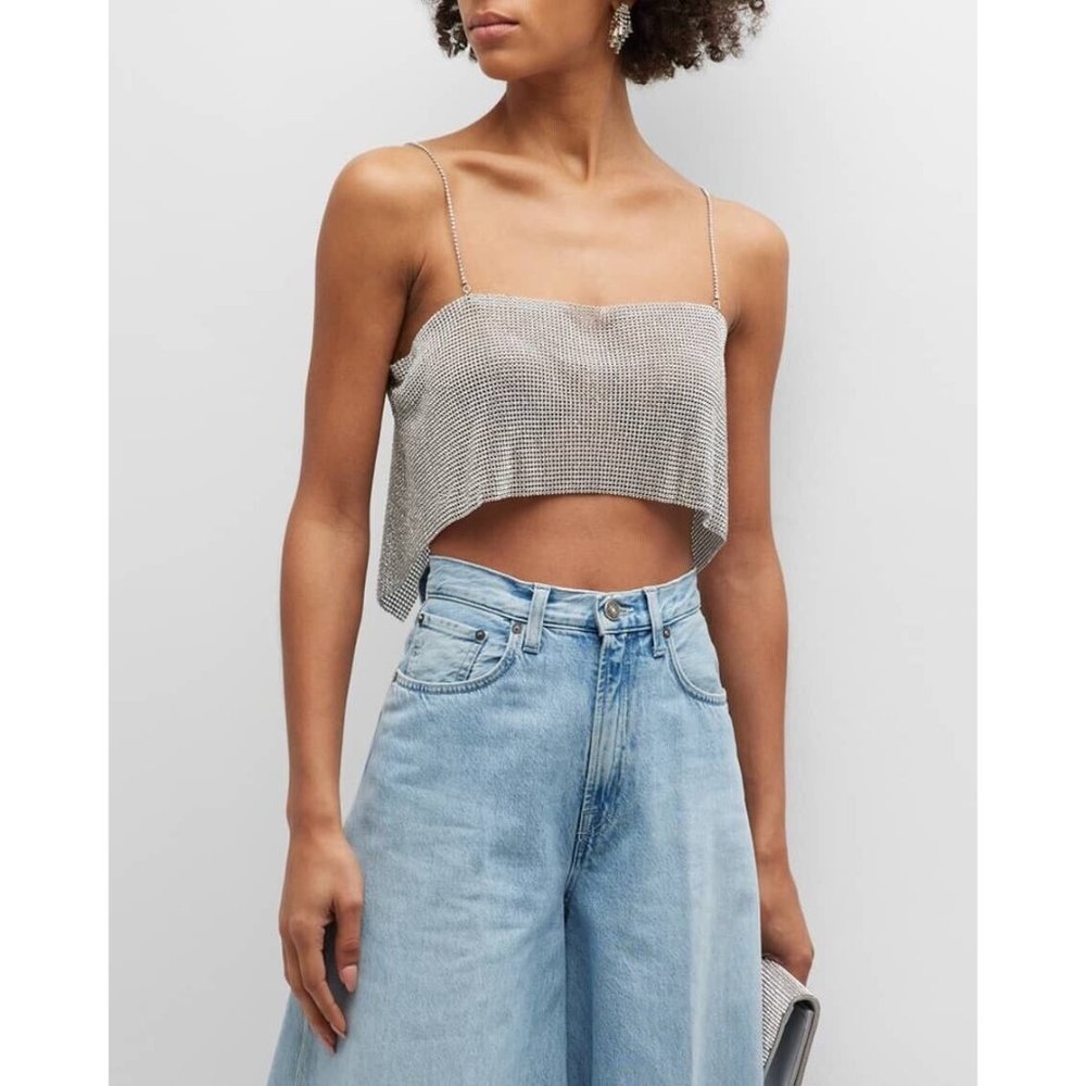 LAMARQUE Garen Top Silver Metal Crop Sexy
